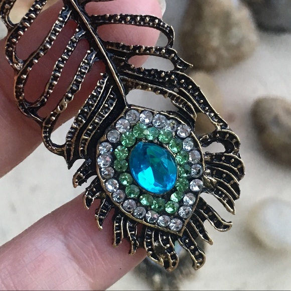 Antique Style Peacock Feather Earrings - Picture 6 of 8